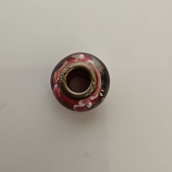 Murano Glass Bead Flower Charm 925 Burgandy - Picture 4 of 16
